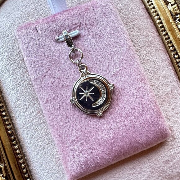 Handmade Jewelry - Star & Moon Stainless Steel Celestial Charm With Micro Crystals & Lobster Clasp